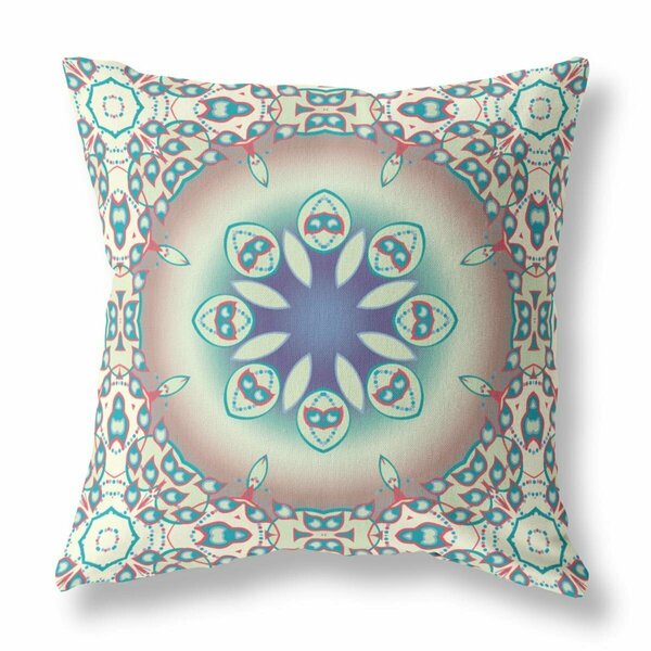 Homeroots 20 in. Beige Mauve & Blue Jewel Indoor & Outdoor Zippered Throw Pillow 410937